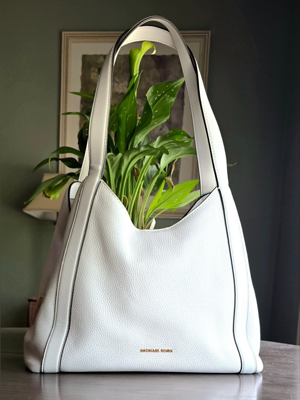 Michael Kors Rosemary Large White Pebbled Leather Shoulder Bag